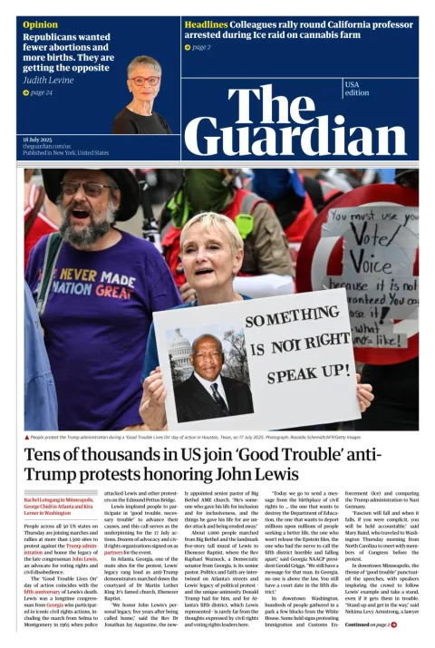 Portada de The Guardian (usa) del 2025-07-18