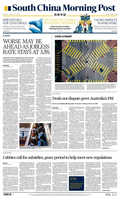 Portada de South China Morning Post del viernes, 18 de julio de 2025
