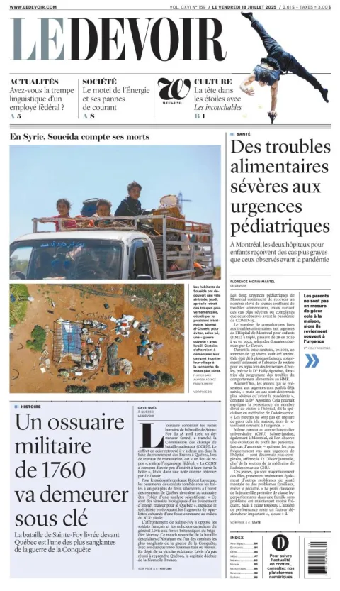 Portada de Le Devoir del viernes, 18 de julio de 2025