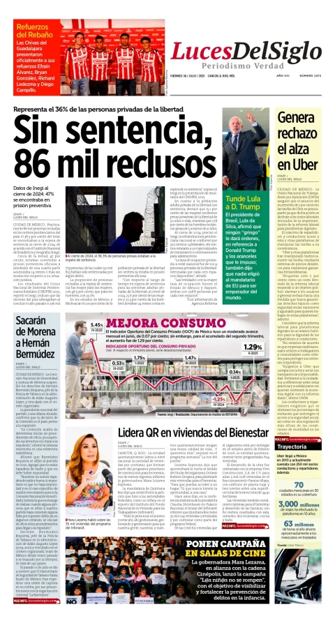 Portada de Luces del Siglo del viernes, 18 de julio de 2025