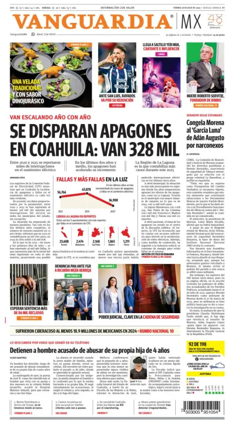 Portada de Vanguardia del viernes, 18 de julio de 2025