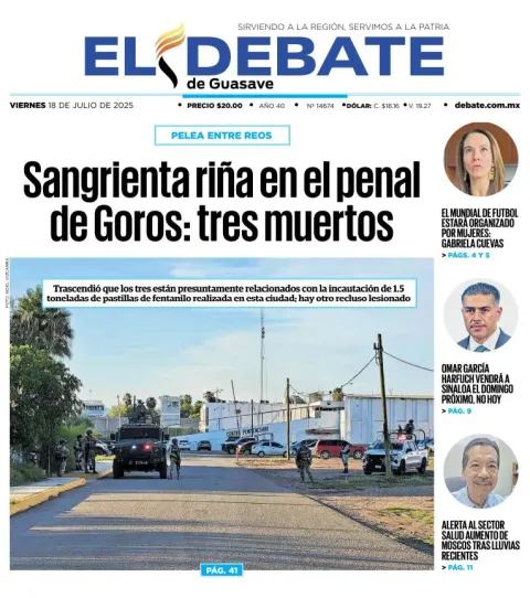 Portada de El Debate de Guasave del 2025-07-18