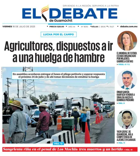 Portada de El Debate de Guamuchil del 2025-07-18