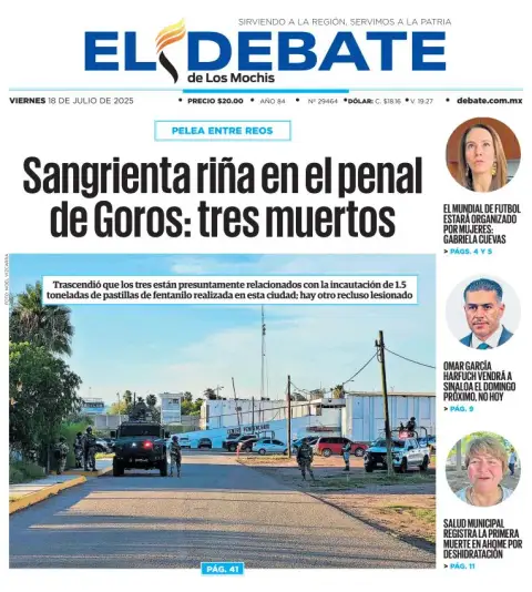 Portada de El Debate de los Mochis del 2025-07-18
