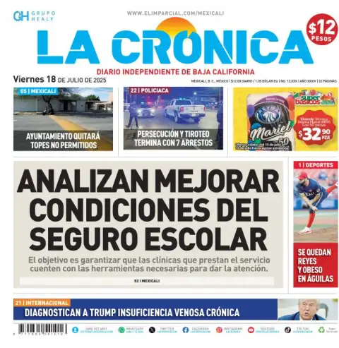 Portada de La Cronica del viernes, 18 de julio de 2025