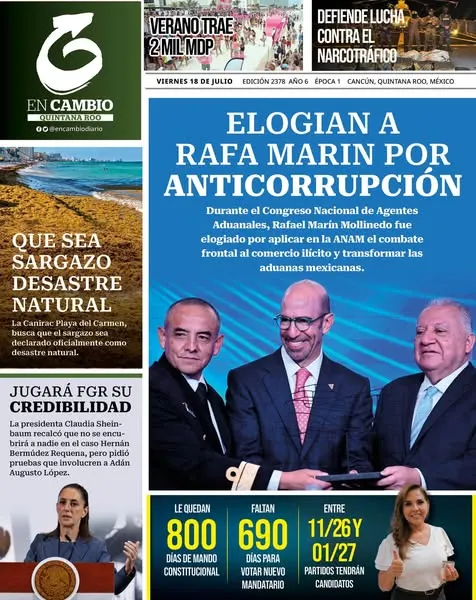 Portada de En Cambio - Quintana Roo (portada) del viernes, 18 de julio de 2025