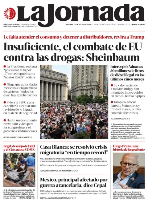 Portada de La Jornada del viernes, 18 de julio de 2025