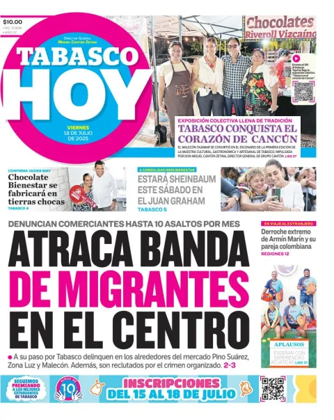 Portada de Tabasco Hoy del viernes, 18 de julio de 2025