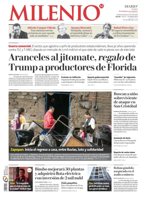 Portada de Milenio Jalisco del viernes, 18 de julio de 2025