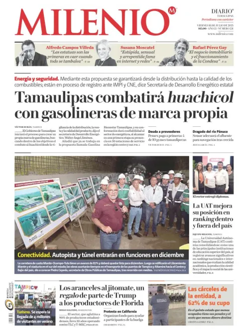 Portada de Milenio Tamaulipas del viernes, 18 de julio de 2025
