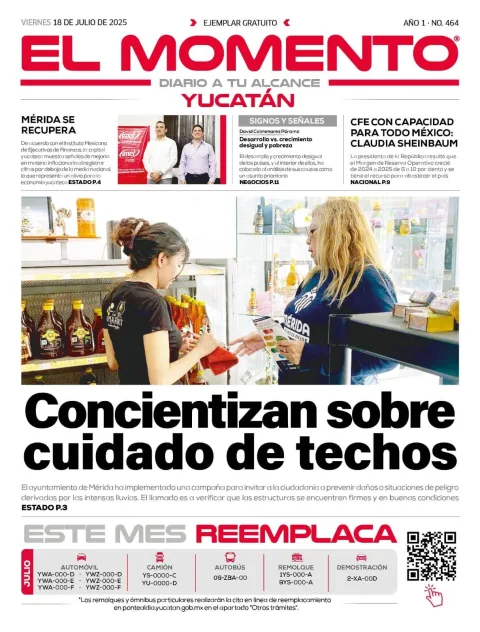 Portada de El Momento Yucatan del viernes, 18 de julio de 2025