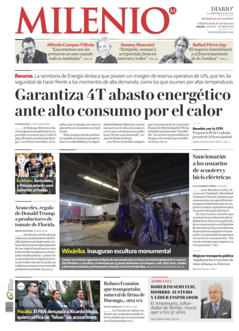 Portada de Milenio Laguna del viernes, 18 de julio de 2025