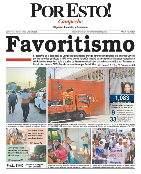 Portada de Por Esto (campeche) del viernes, 18 de julio de 2025