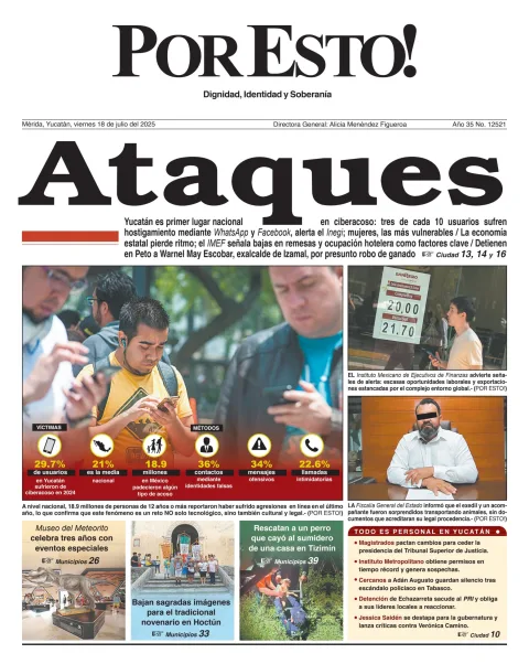 Portada de Por Esto (merida, Yucatan) del viernes, 18 de julio de 2025