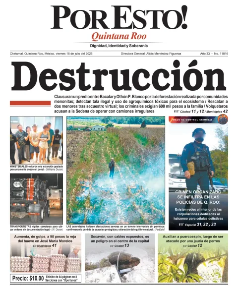 Portada de Por Esto (quintana Roo Chetumal) del viernes, 18 de julio de 2025
