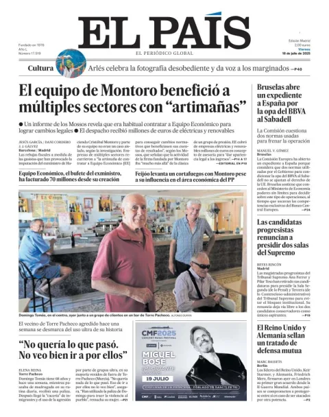 Portada de El Pais del viernes, 18 de julio de 2025