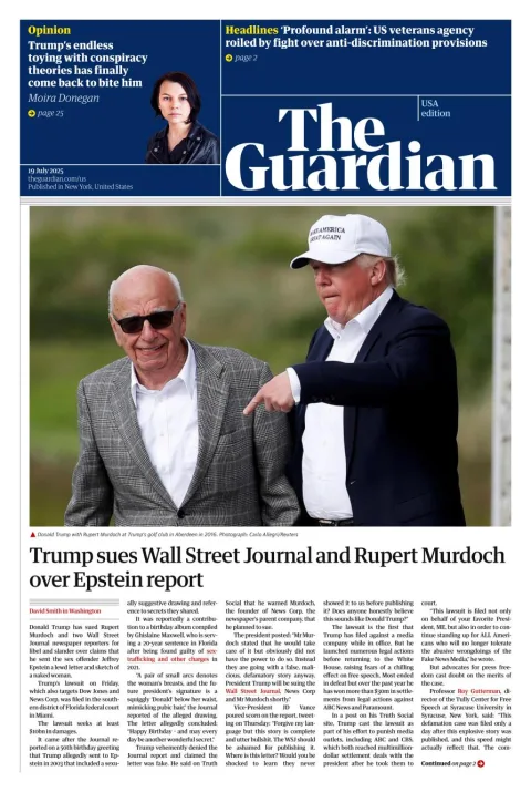 Portada de The Guardian (usa) del 2025-07-19