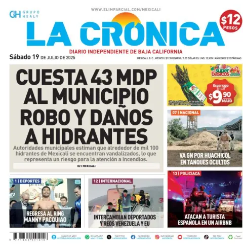 Portada de La Cronica del sábado, 19 de julio de 2025