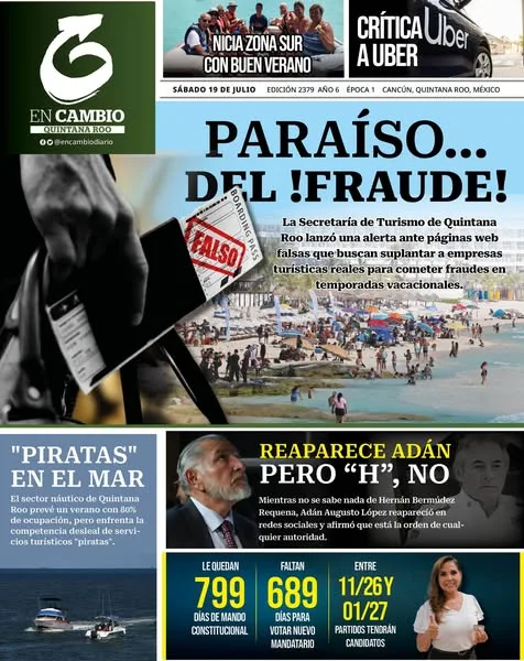 Portada de En Cambio - Quintana Roo (portada) del sábado, 19 de julio de 2025