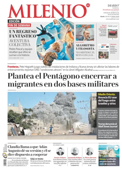 Portada de Milenio del sábado, 19 de julio de 2025