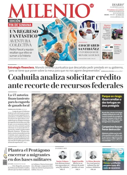 Portada de Milenio Laguna del sábado, 19 de julio de 2025
