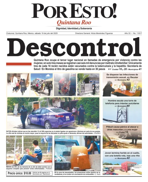 Portada de Por Esto (quintana Roo Chetumal) del sábado, 19 de julio de 2025