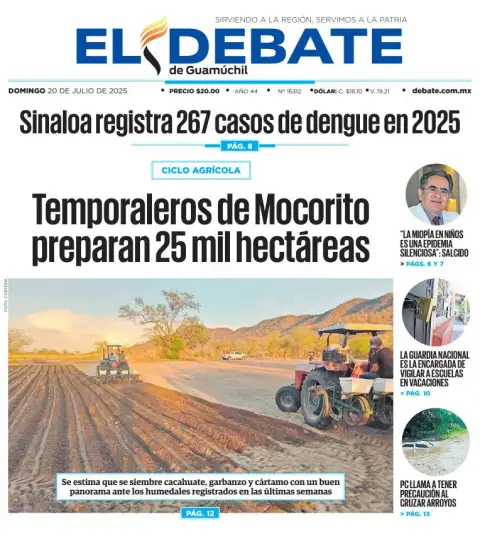 Portada de El Debate de Guamuchil del 2025-07-20