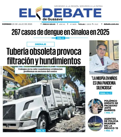 Portada de El Debate de Guasave del 2025-07-20