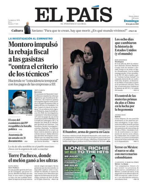 Portada de El Pais del domingo, 20 de julio de 2025