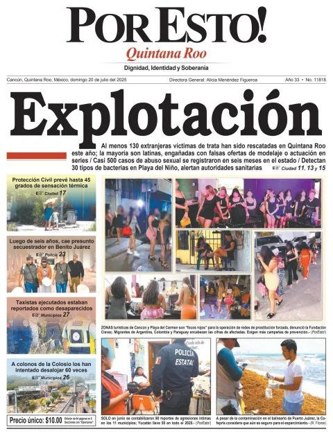 Portada de Por Esto (quintana Roo Cancun) del domingo, 20 de julio de 2025