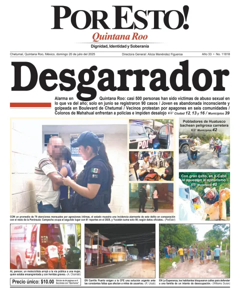 Portada de Por Esto (quintana Roo Chetumal) del domingo, 20 de julio de 2025