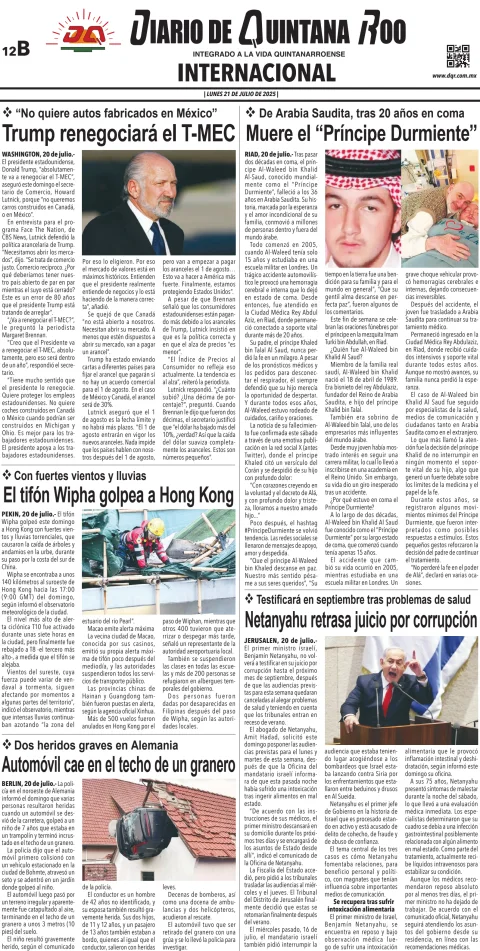 Portada de Diario de Quintana Roo (contra Portada)