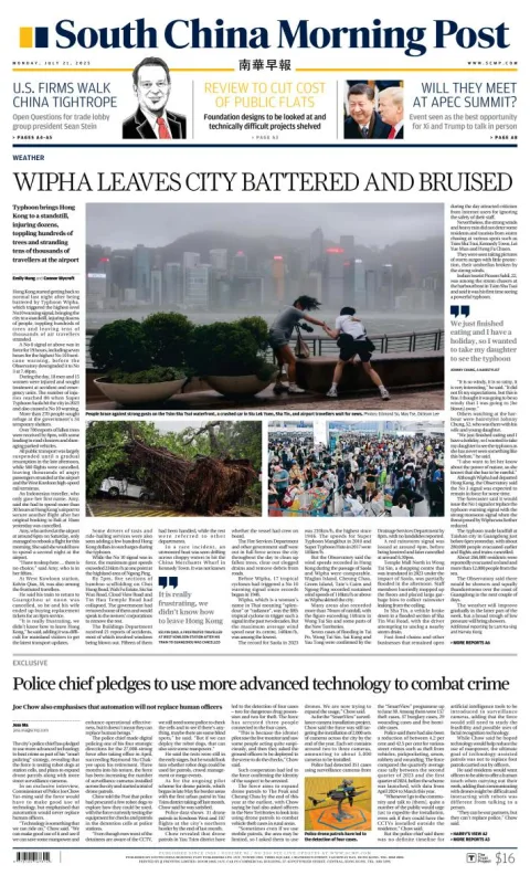 Portada de South China Morning Post del lunes, 21 de julio de 2025