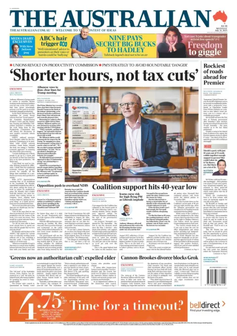 Portada de The Australian del lunes, 21 de julio de 2025