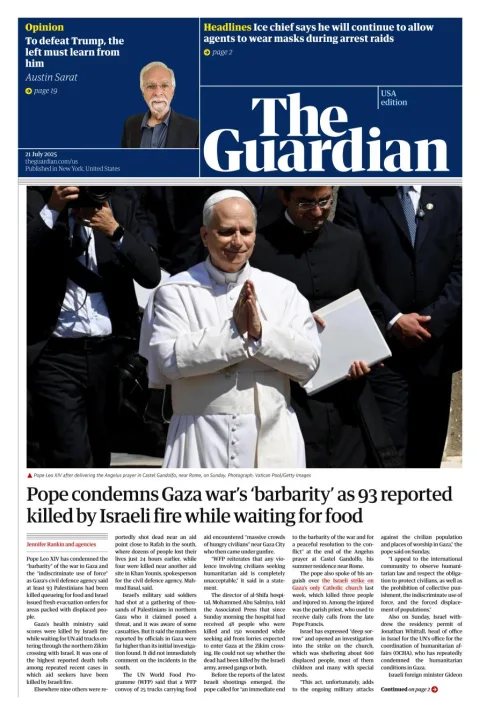 Portada de The Guardian (usa) del 2025-07-21