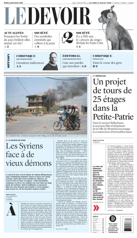 Portada de Le Devoir del lunes, 21 de julio de 2025