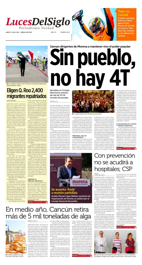Portada de Luces del Siglo del lunes, 21 de julio de 2025