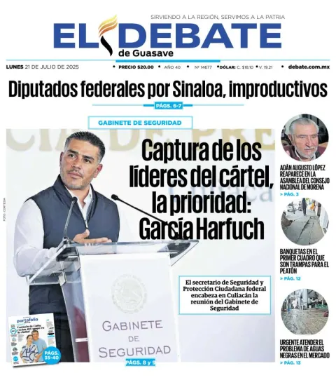 Portada de El Debate de Guasave del lunes, 21 de julio de 2025