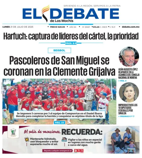 Portada de El Debate de los Mochis del 2025-07-21