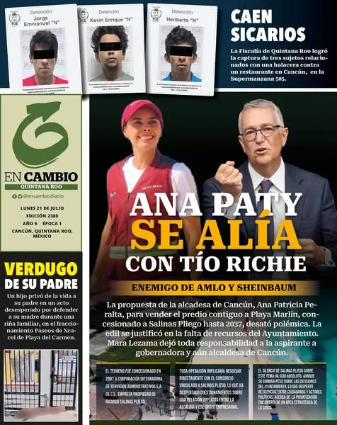 Portada de En Cambio - Quintana Roo (contraportada) del lunes, 21 de julio de 2025