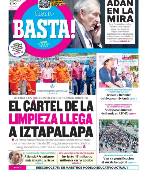 Portada de Basta del lunes, 21 de julio de 2025