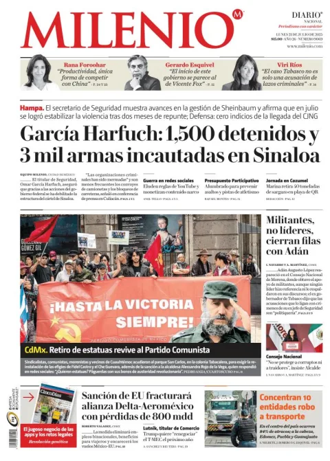 Portada de Milenio del lunes, 21 de julio de 2025