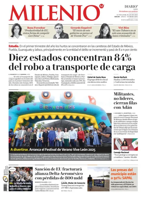 Portada de Milenio Leon del lunes, 21 de julio de 2025