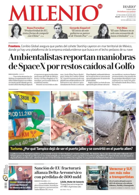 Portada de Milenio Tamaulipas del lunes, 21 de julio de 2025
