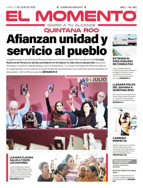Portada de El Momento Quintana Roo del lunes, 21 de julio de 2025