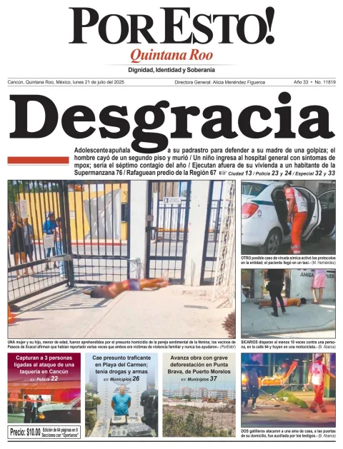 Portada de Por Esto (quintana Roo Cancun) del lunes, 21 de julio de 2025