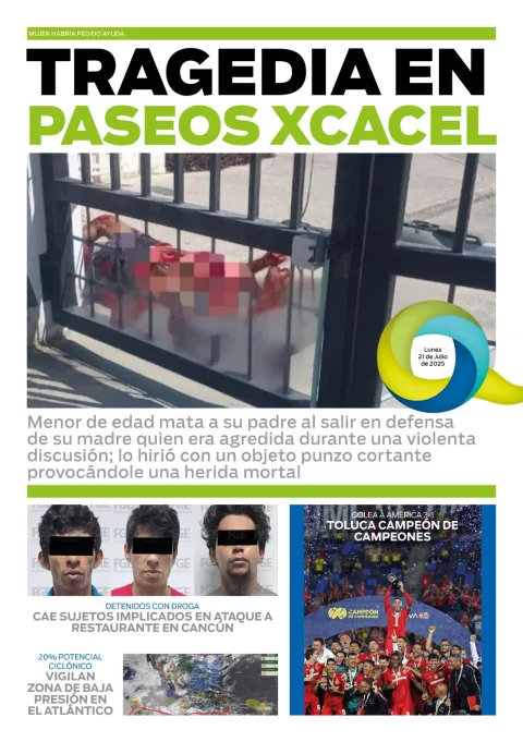 Portada de El Quintana Roo (contraportada) del lunes, 21 de julio de 2025