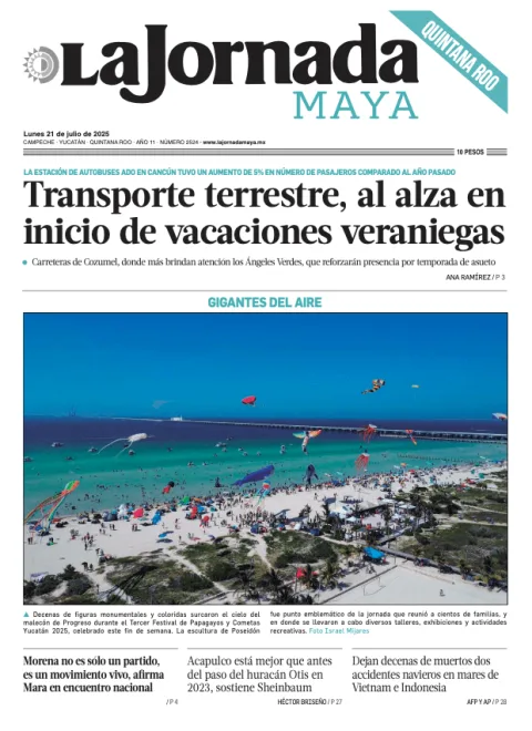 Portada de La Jornada Maya Quintana Roo del lunes, 21 de julio de 2025