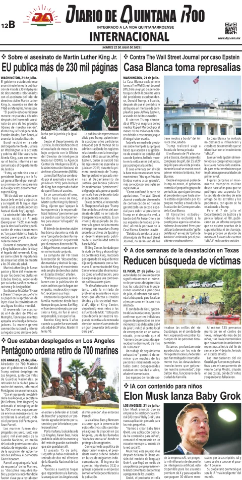 Portada de Diario de Quintana Roo (contra Portada)