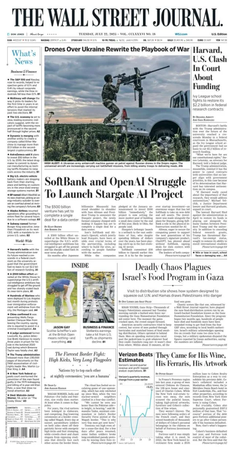 Portada de The Wall Street Journal del martes, 22 de julio de 2025